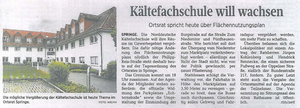 Kältefachschule will wachsen